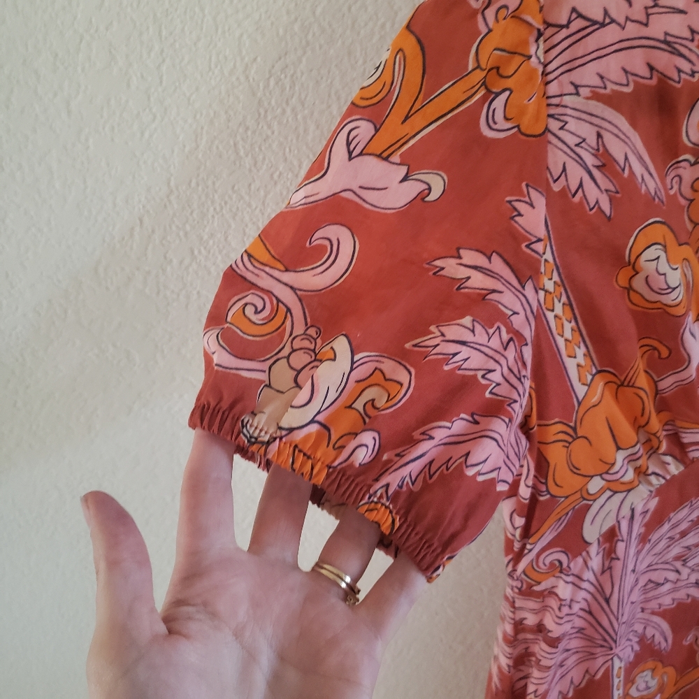 Zara Floral Wrap Midi in Red and Orange Ruffled Tiered Skirt XS - Picture 7 of 10